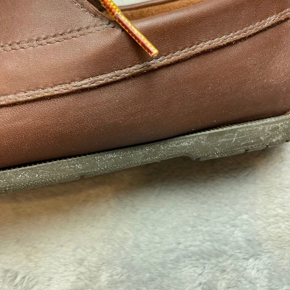 LL Bean Mens Blucher Moccasin Boat Shoes Sz 14 Brown Leather Hand Sewn 137102